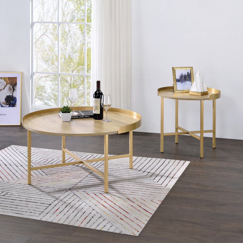 Mithea End Table, Oak Table Top & Gold