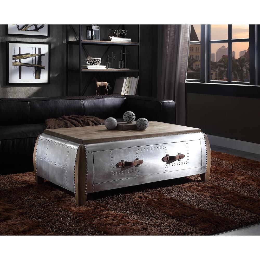 Brancaster Coffee Table, Antique Oak & Aluminum