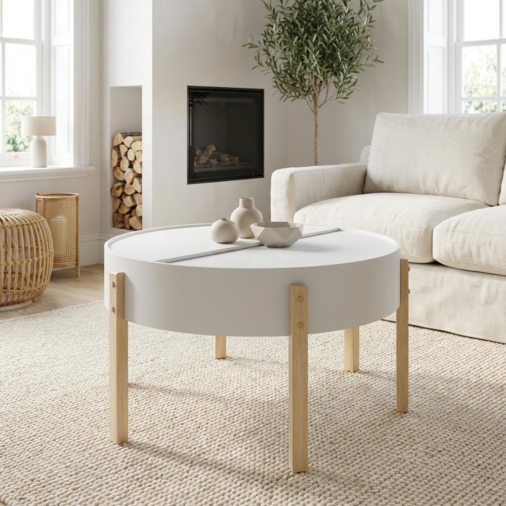 Coffee Table White & Wood-Tone Pine MDF with Durable Finish and Stylish Design
