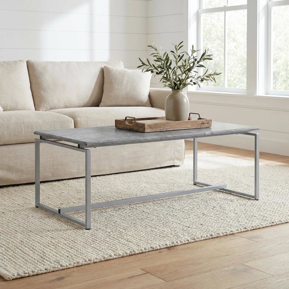 Faux Concrete Top and Silver 3-Piece Industrial Coffee and End Table Set