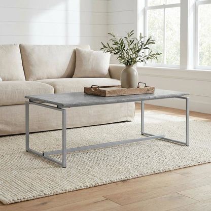 Faux Concrete Top and Silver 3-Piece Industrial Coffee and End Table Set