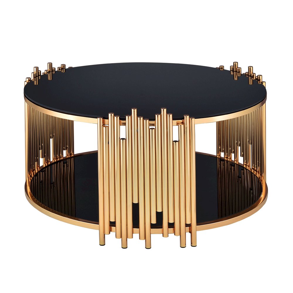 Tanquin Coffee Table, Gold & Black Glass
