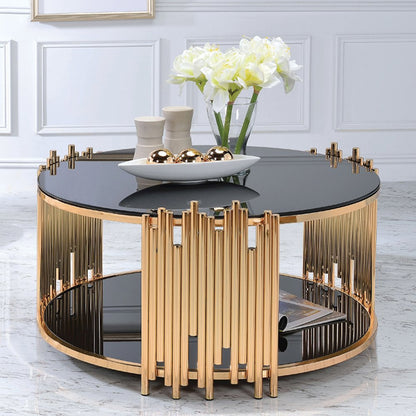 Tanquin Coffee Table, Gold & Black Glass