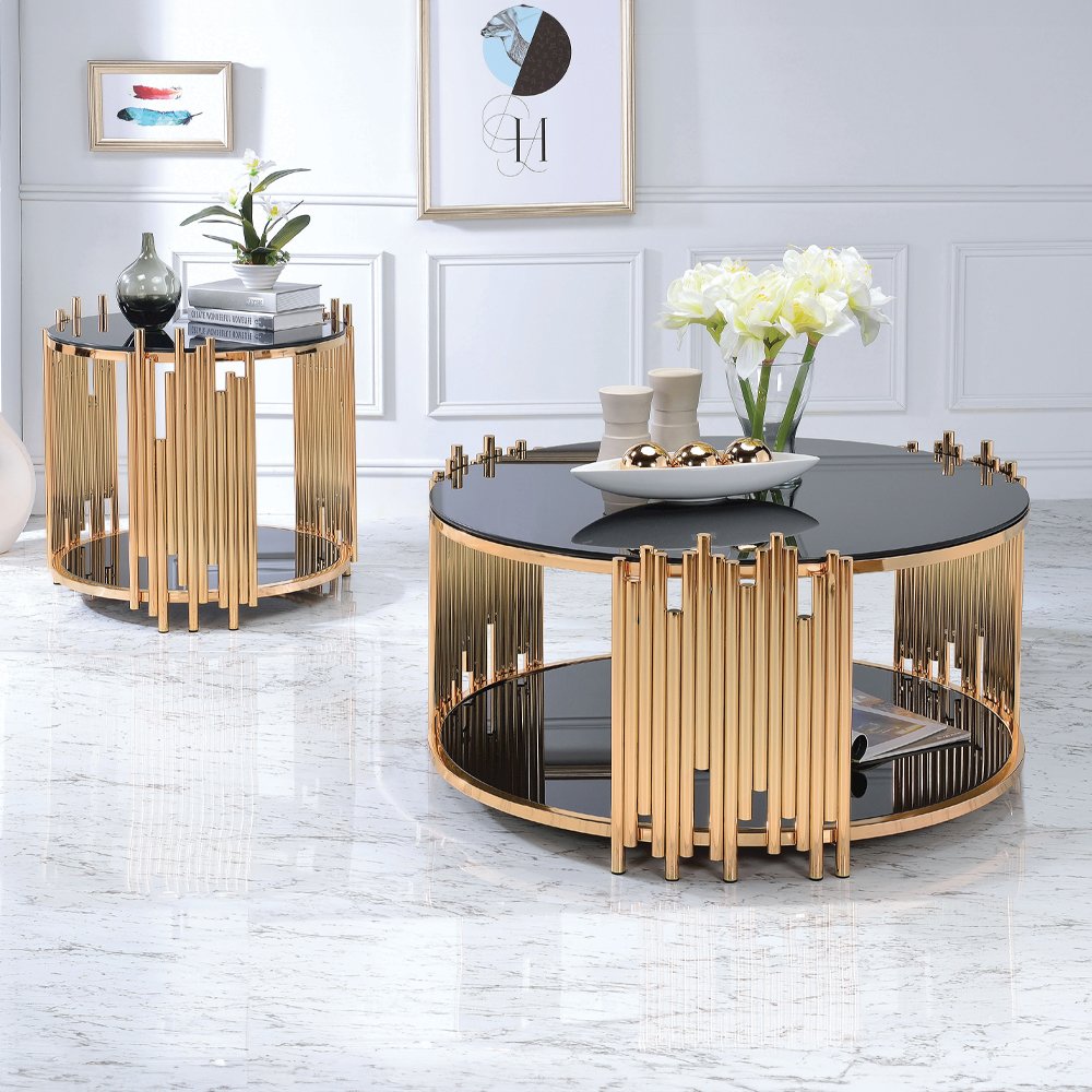 Tanquin Coffee Table, Gold & Black Glass