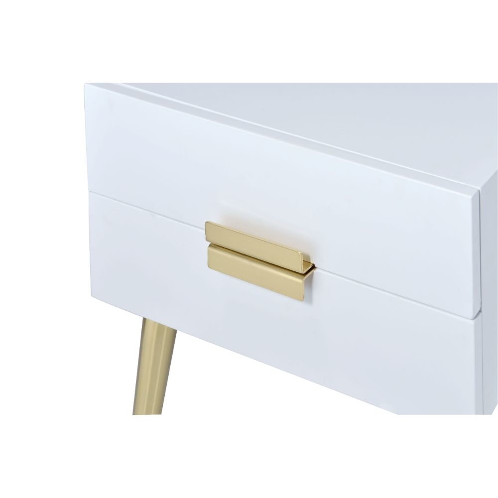 Denvor End Table, White & Gold