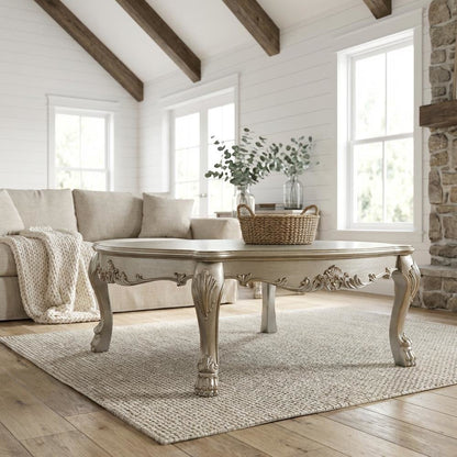 Coffee Table Gold Patina & Bone Wood and Poly-Resin Surface Stylish Design