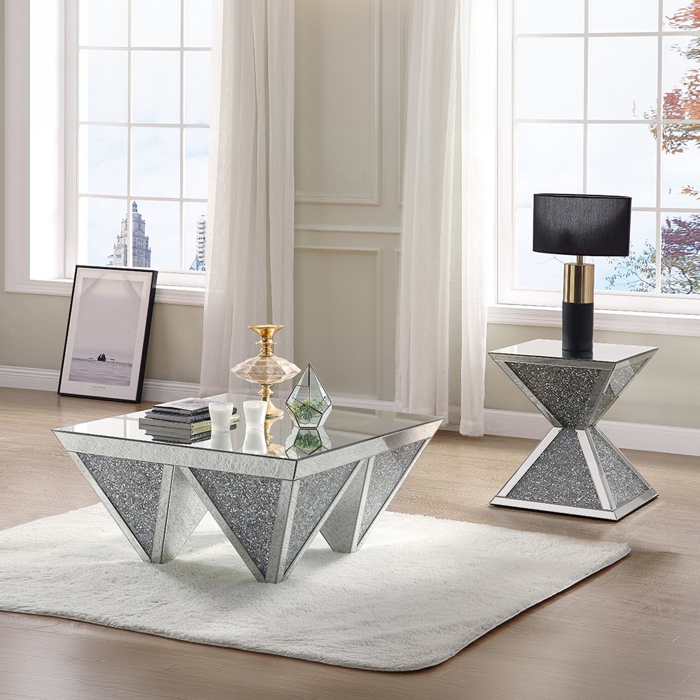 Noralie End Table, Mirrored & Faux Diamonds