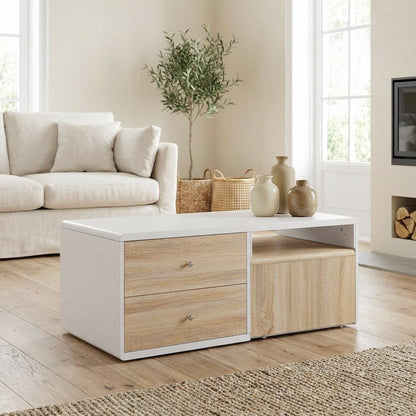 White High Gloss Coffee Table with Wood Veneer and Composite Wood Finish