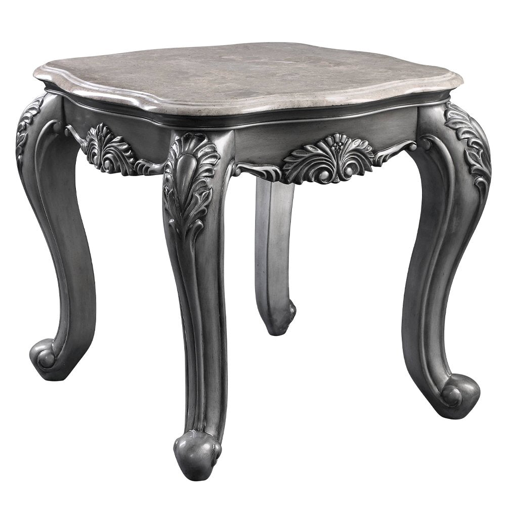 Ariadne End Table, Natural Marble Top & Platinum