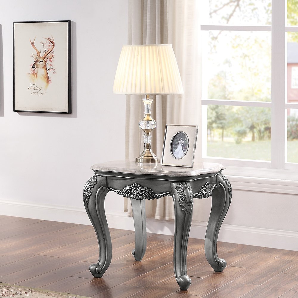 Ariadne End Table, Natural Marble Top & Platinum