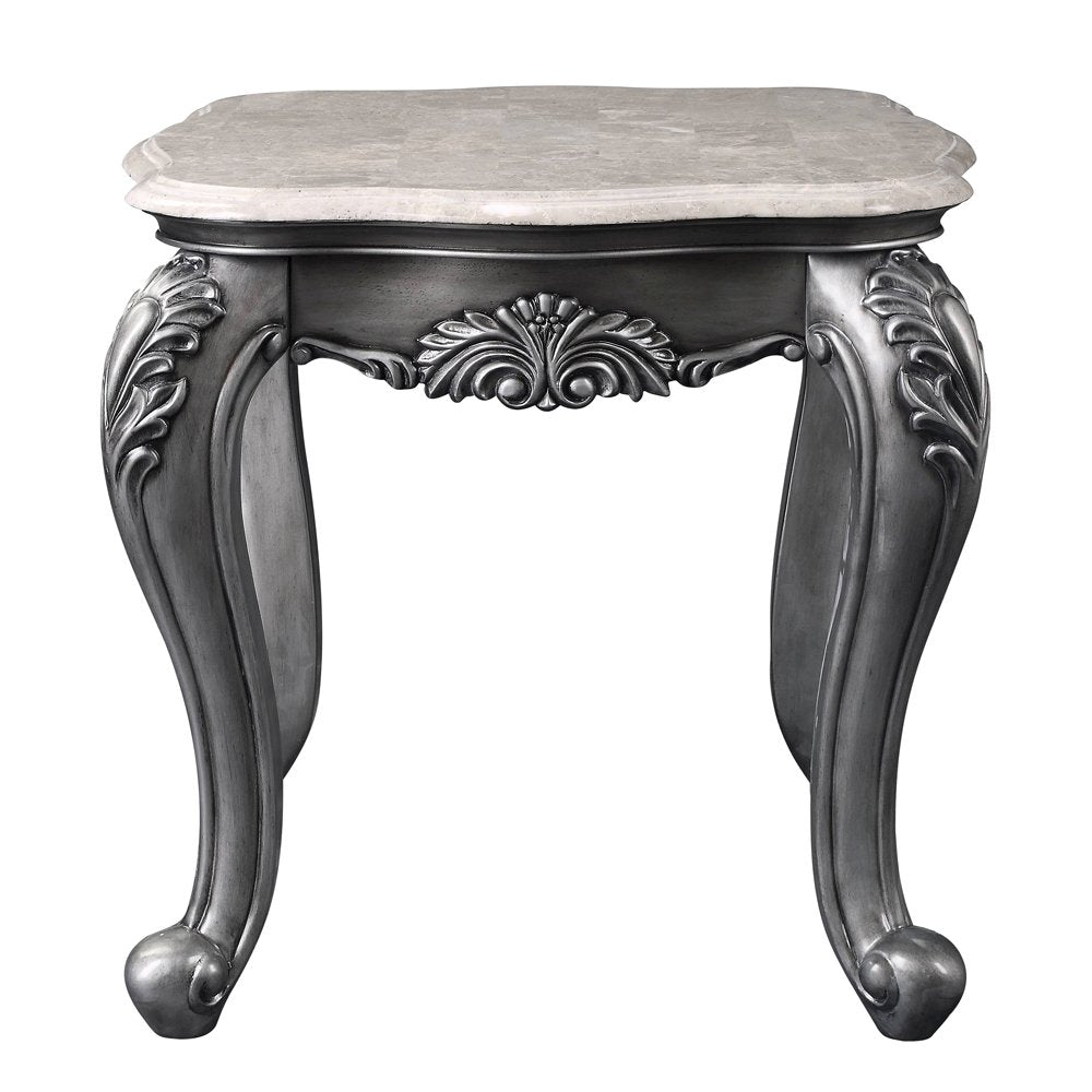 Ariadne End Table, Natural Marble Top & Platinum