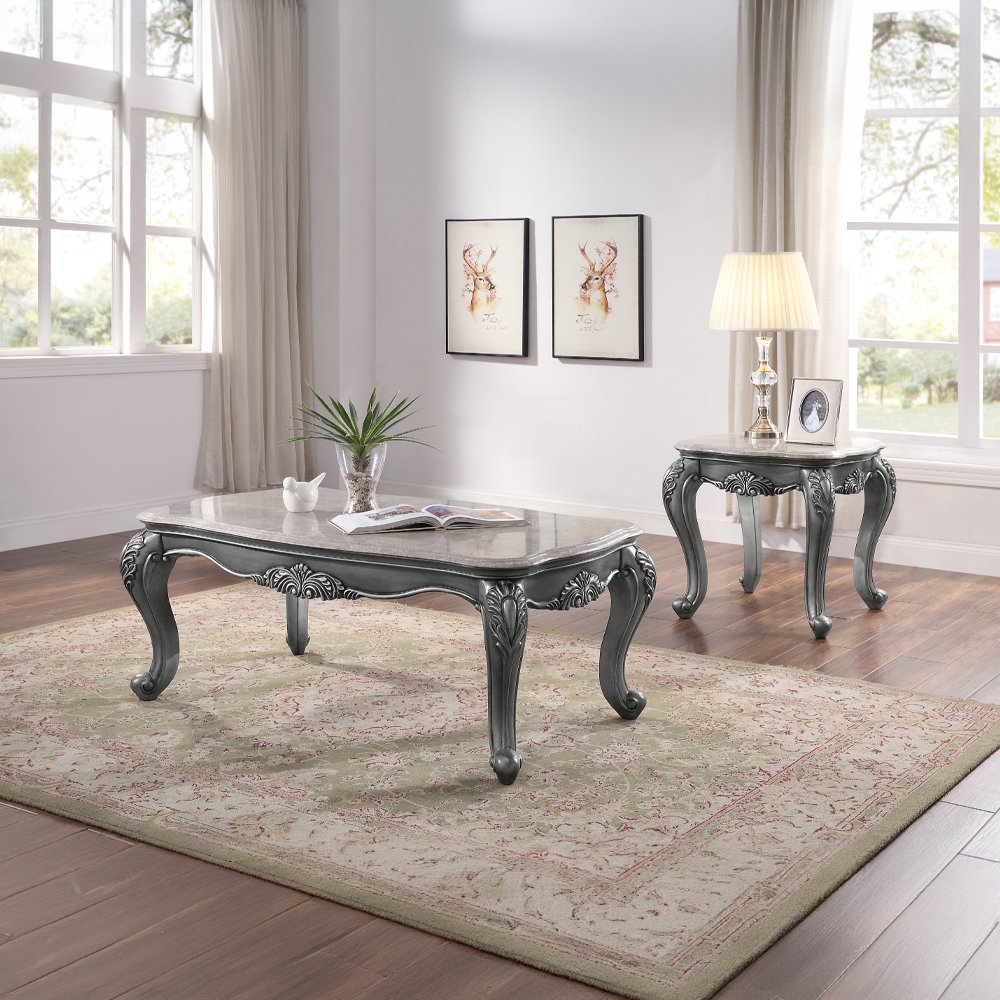 Ariadne End Table, Natural Marble Top & Platinum