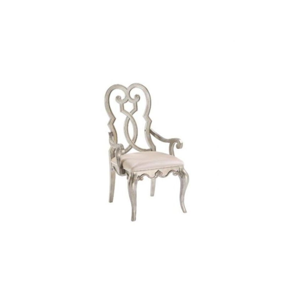 Esteban Arm Chair (Set-2), Ivory Velvet & Antique Champagne