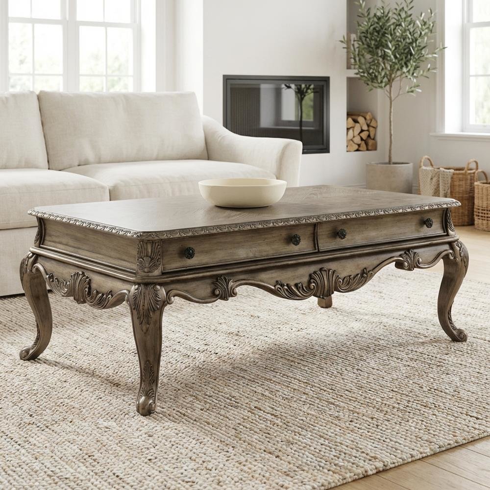 Vintage Oak Coffee Table with Wood Veneer Top and Sturdy MDF Base