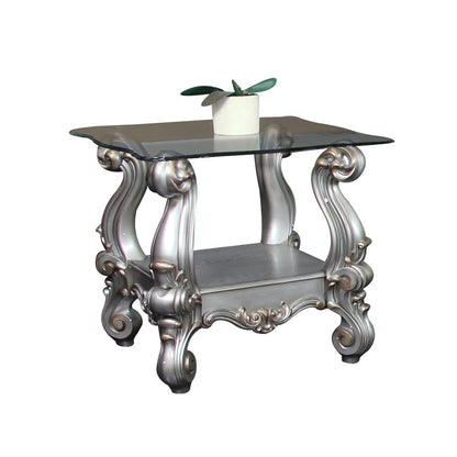 Versailles End Table, Antique Platinum & Clear Glass