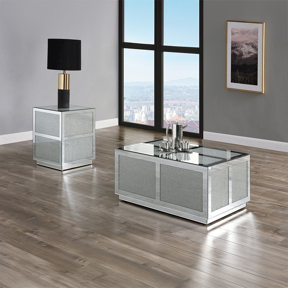 Noralie End Table, Mirrored, Faux Diamonds