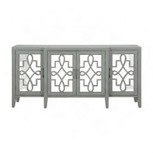 Mirrored Wood Console Table with 4-Door Storage for Entryway, Antique Gray