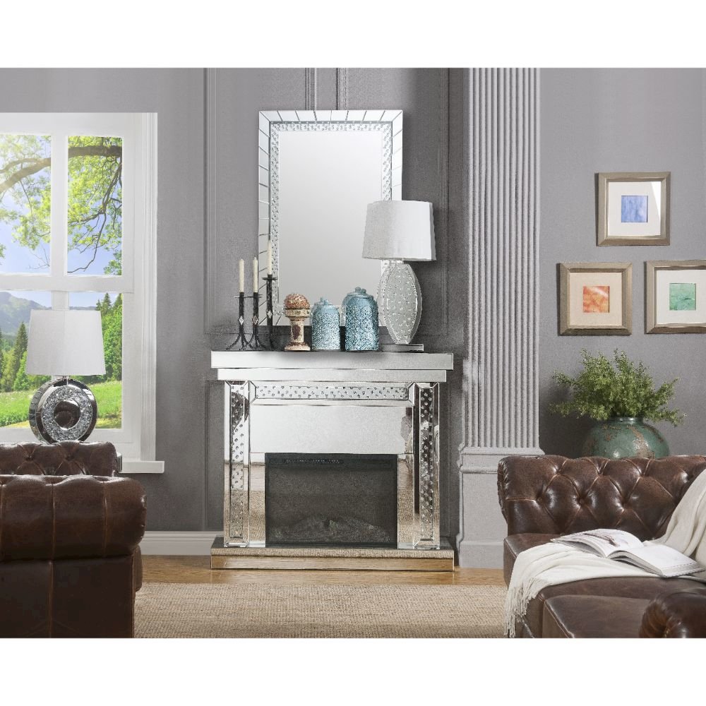 Nysa Fireplace, Mirrored & Faux Crystals