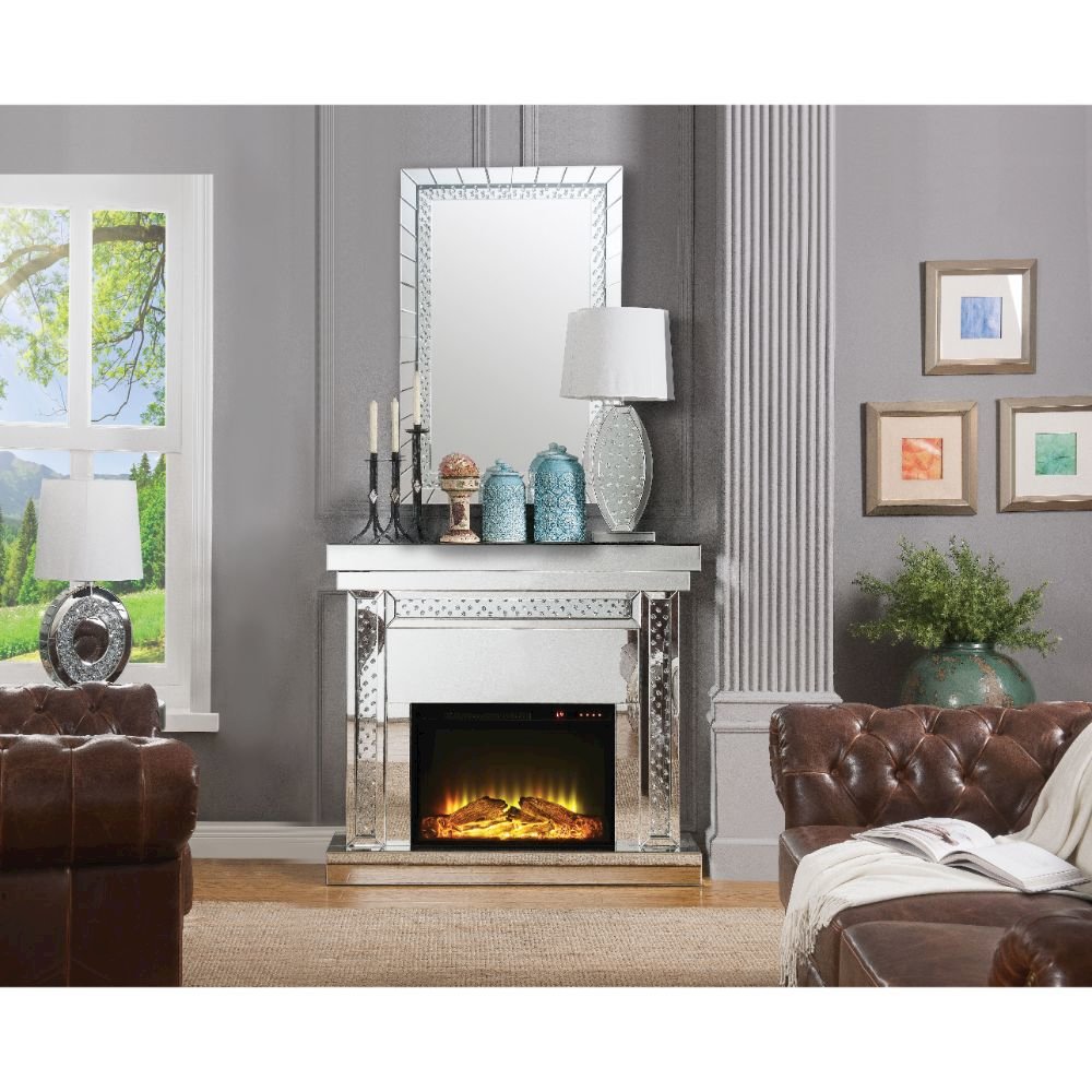 Nysa Fireplace, Mirrored & Faux Crystals