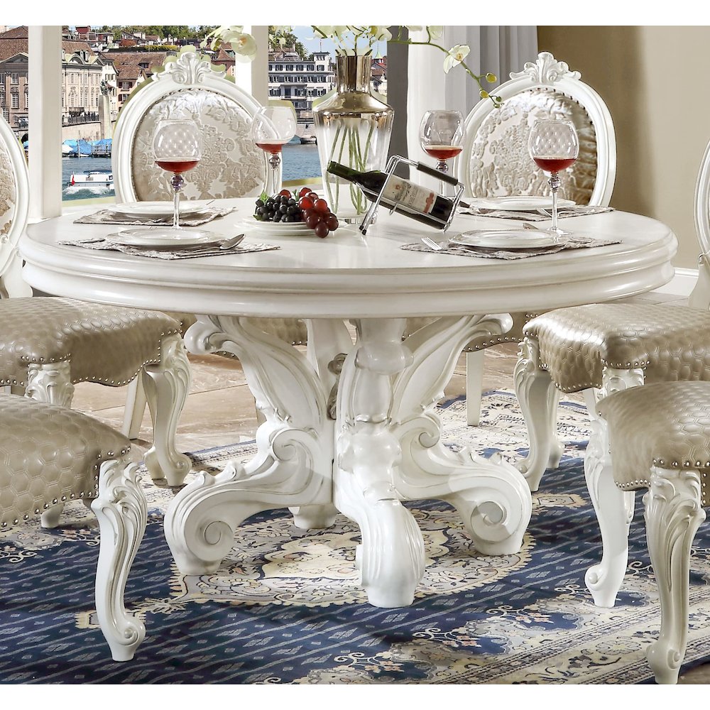 Versailles Round Dining Table, Leatherette & Bone White
