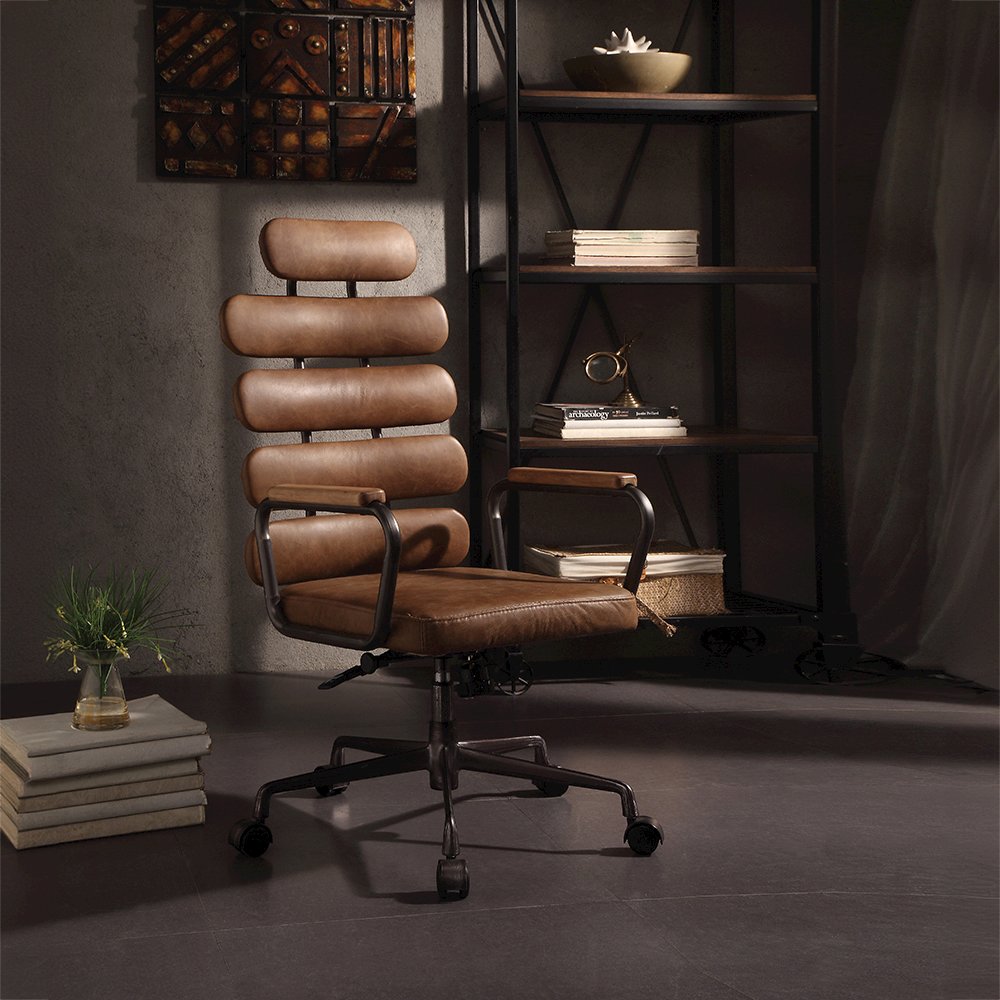 Calan Swivel Office Chair, Retro Brown Top Grain Leather
