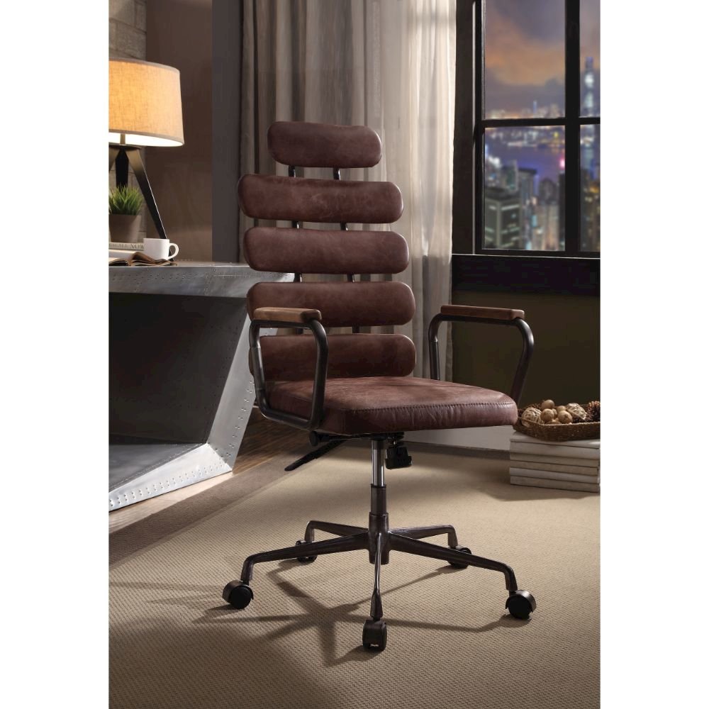 Calan Swivel Office Chair, Vintage Whiskey Top Grain Leather