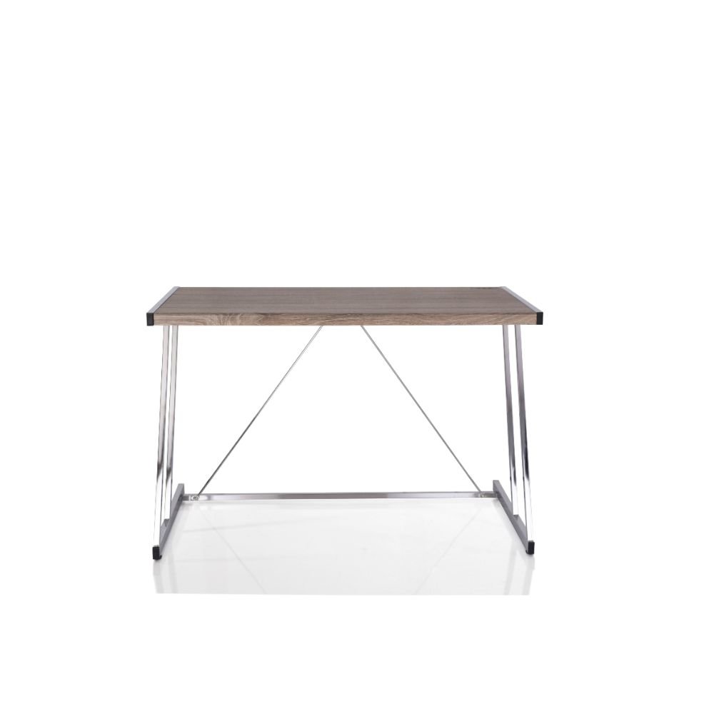 Finis Writing Desk w/USB Port, Weathered Oak & Chrome