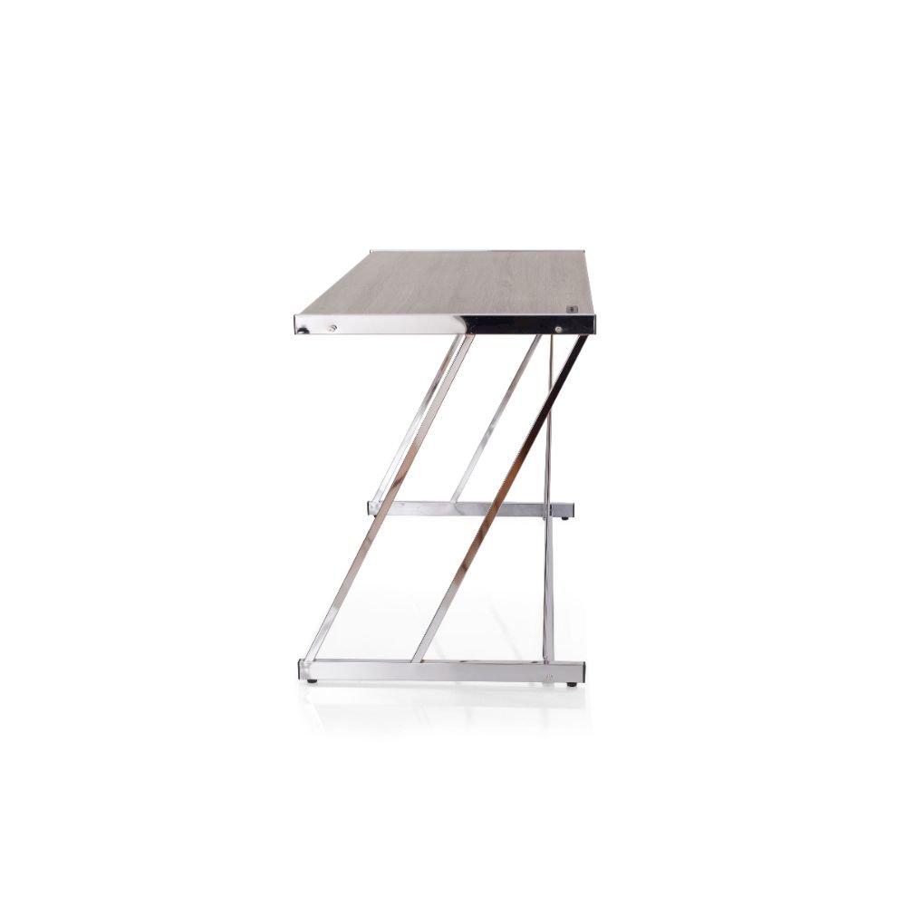 Finis Writing Desk w/USB Port, Weathered Oak & Chrome
