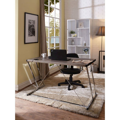 Finis Writing Desk w/USB Port, Weathered Oak & Chrome