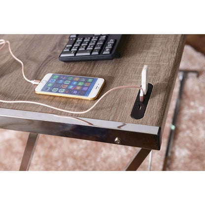 Finis Writing Desk w/USB Port, Weathered Oak & Chrome
