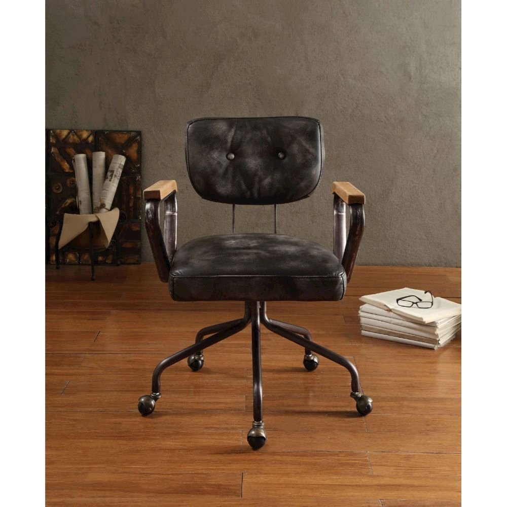 Hallie Swivel Office Chair, Vintage Black Top Grain Leather