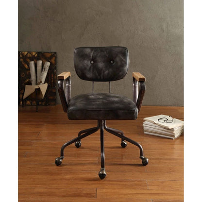 Hallie Swivel Office Chair, Vintage Black Top Grain Leather
