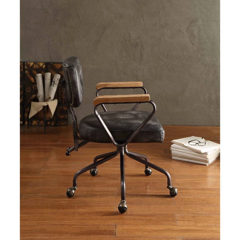 Hallie Swivel Office Chair, Vintage Black Top Grain Leather