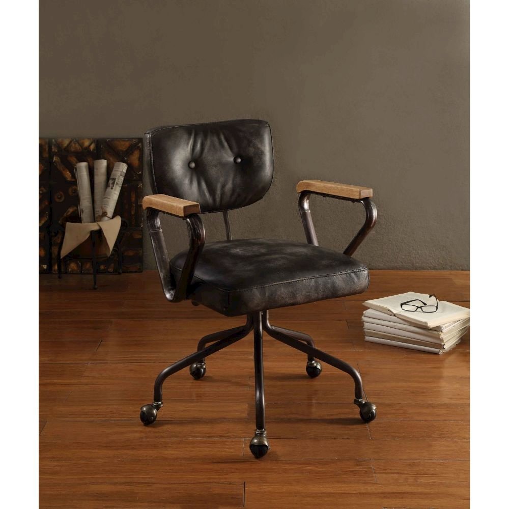 Hallie Swivel Office Chair, Vintage Black Top Grain Leather