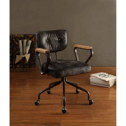 Hallie Swivel Office Chair, Vintage Black Top Grain Leather
