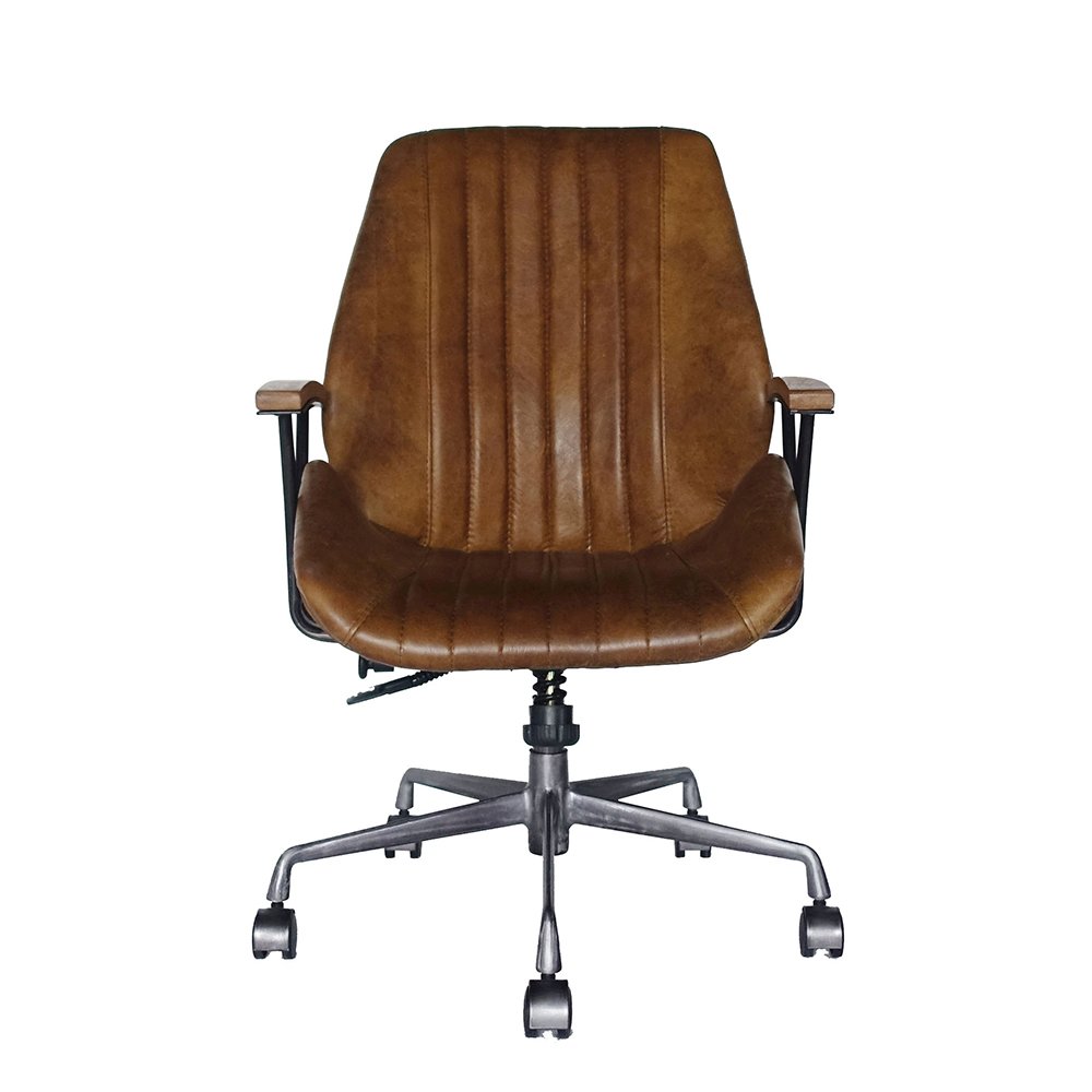 Hamilton Swivel Office Chair, Coffee Top Grain Leather