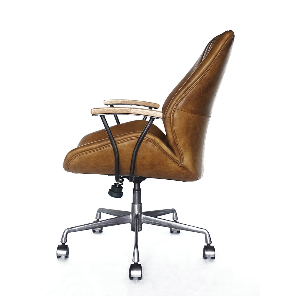 Hamilton Swivel Office Chair, Coffee Top Grain Leather
