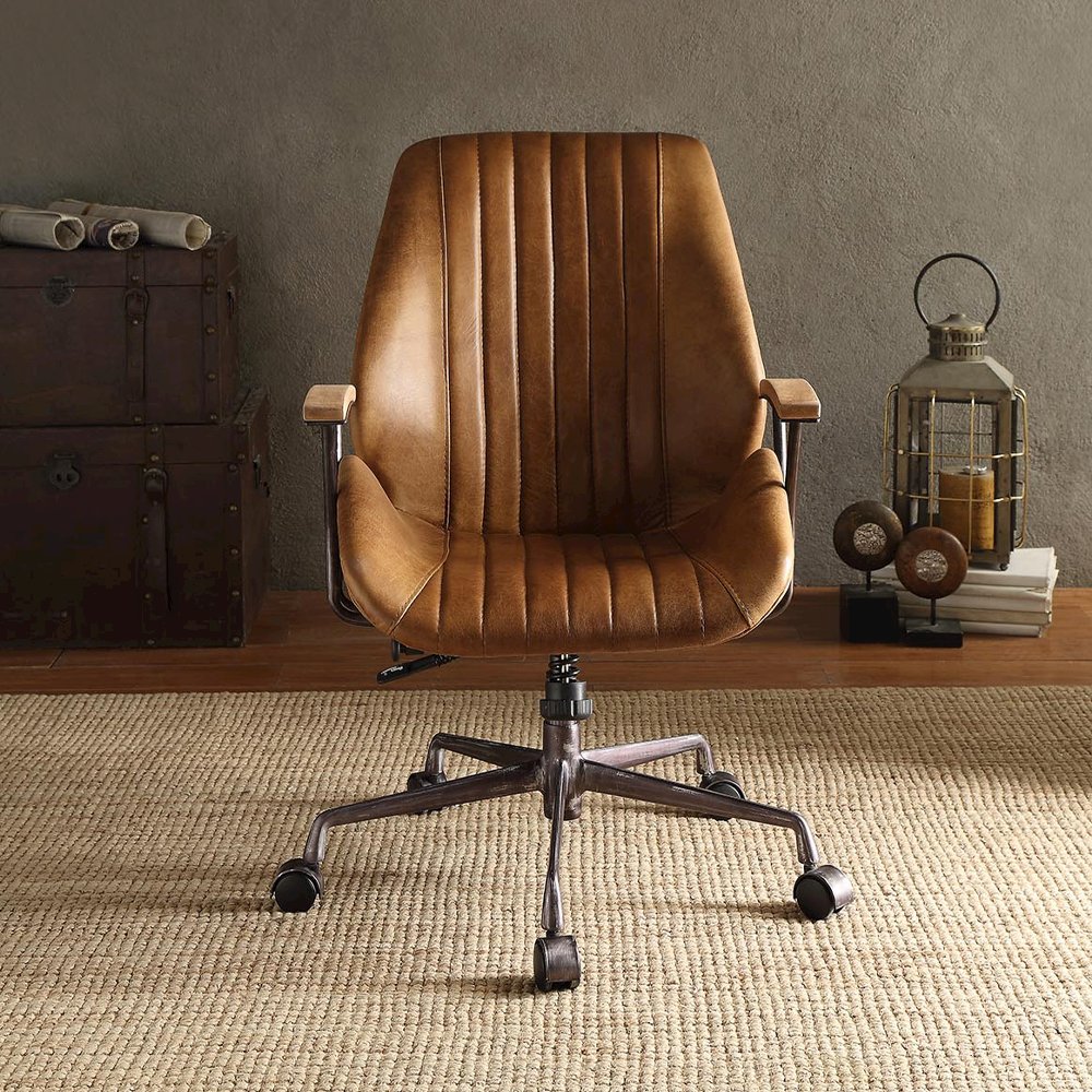 Hamilton Swivel Office Chair, Coffee Top Grain Leather