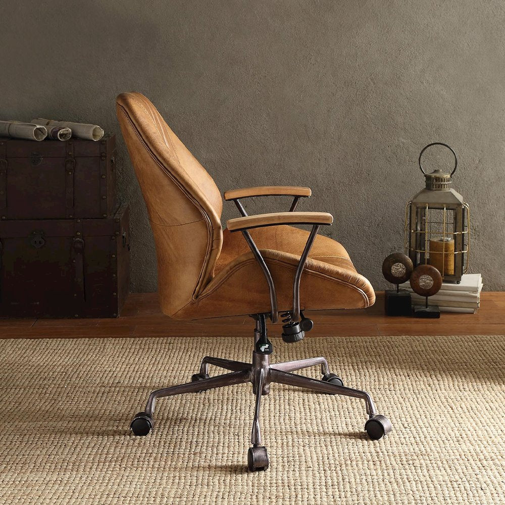 Hamilton Swivel Office Chair, Coffee Top Grain Leather