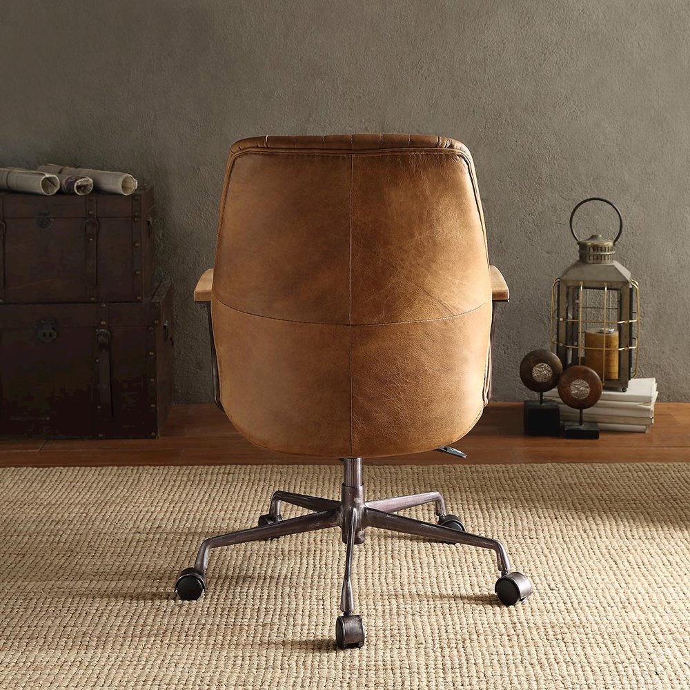 Hamilton Swivel Office Chair, Coffee Top Grain Leather