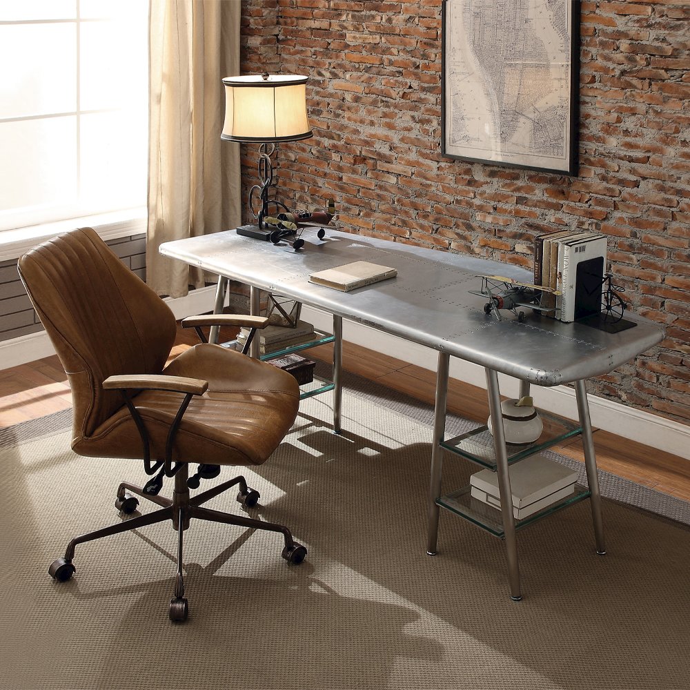 Hamilton Swivel Office Chair, Coffee Top Grain Leather