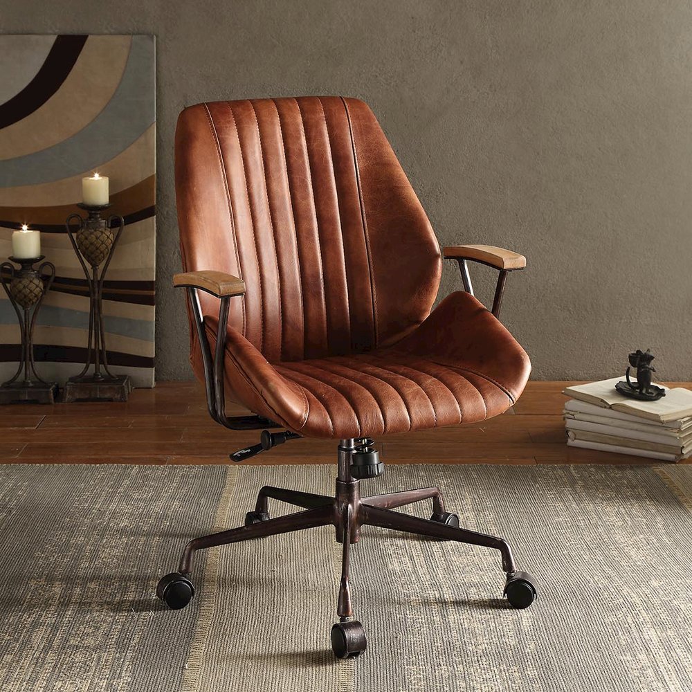 Hamilton Swivel Office Chair, Cocoa Top Grain Leather