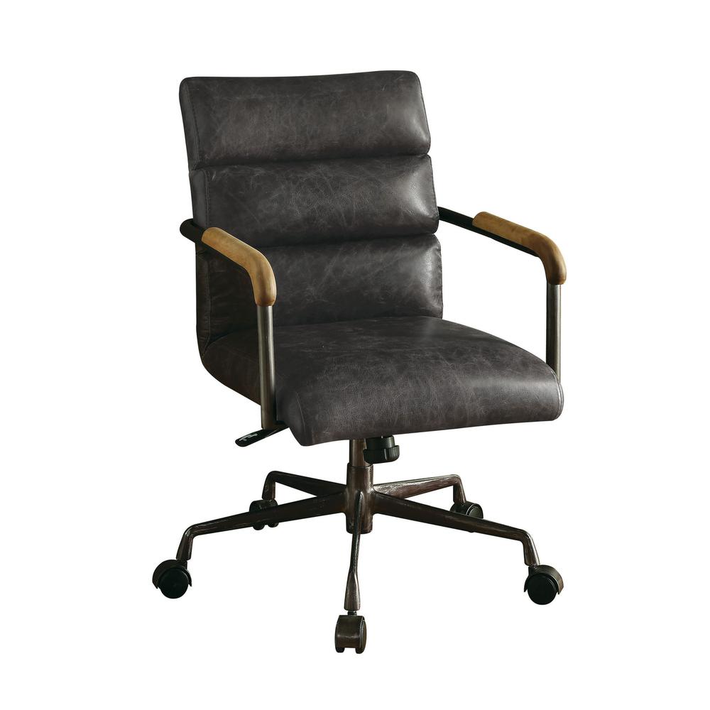Harith Swivel Office Chair, Antique Slate Top Grain Leather
