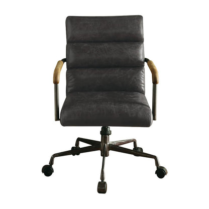 Harith Swivel Office Chair, Antique Slate Top Grain Leather