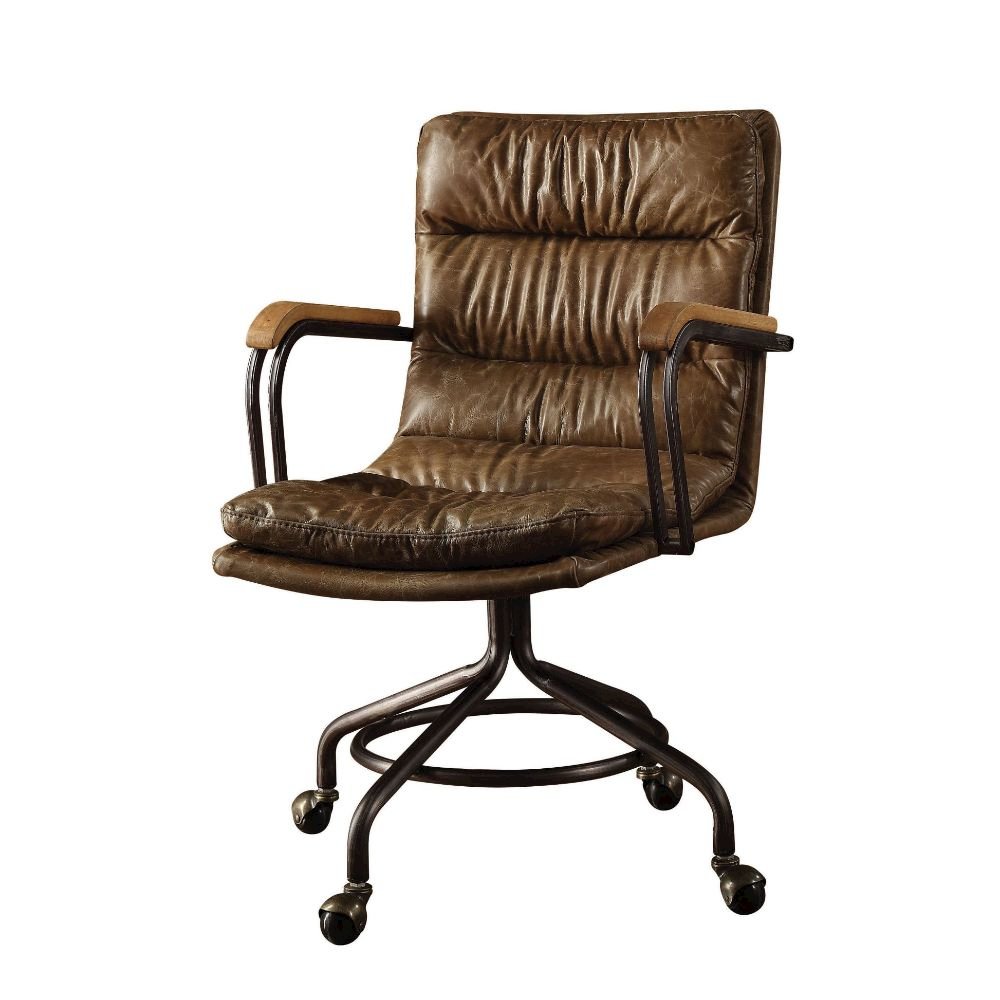 Harith Swivel Office Chair, Vintage Whiskey Top Grain Leather