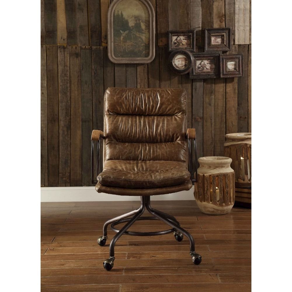 Harith Swivel Office Chair, Vintage Whiskey Top Grain Leather