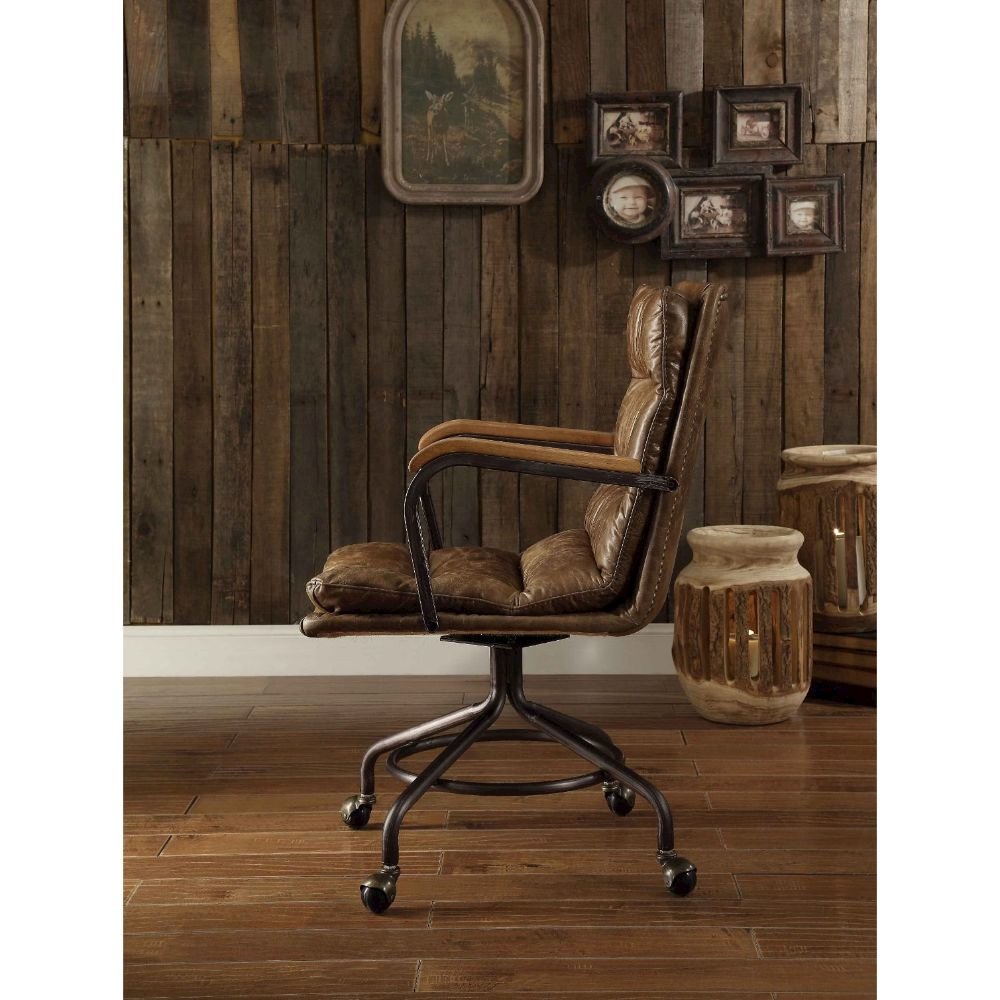 Harith Swivel Office Chair, Vintage Whiskey Top Grain Leather