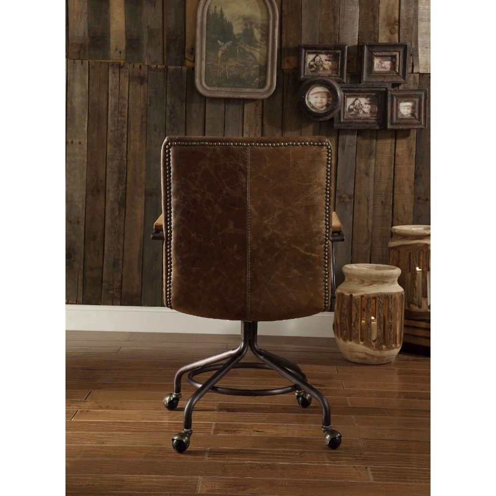 Harith Swivel Office Chair, Vintage Whiskey Top Grain Leather