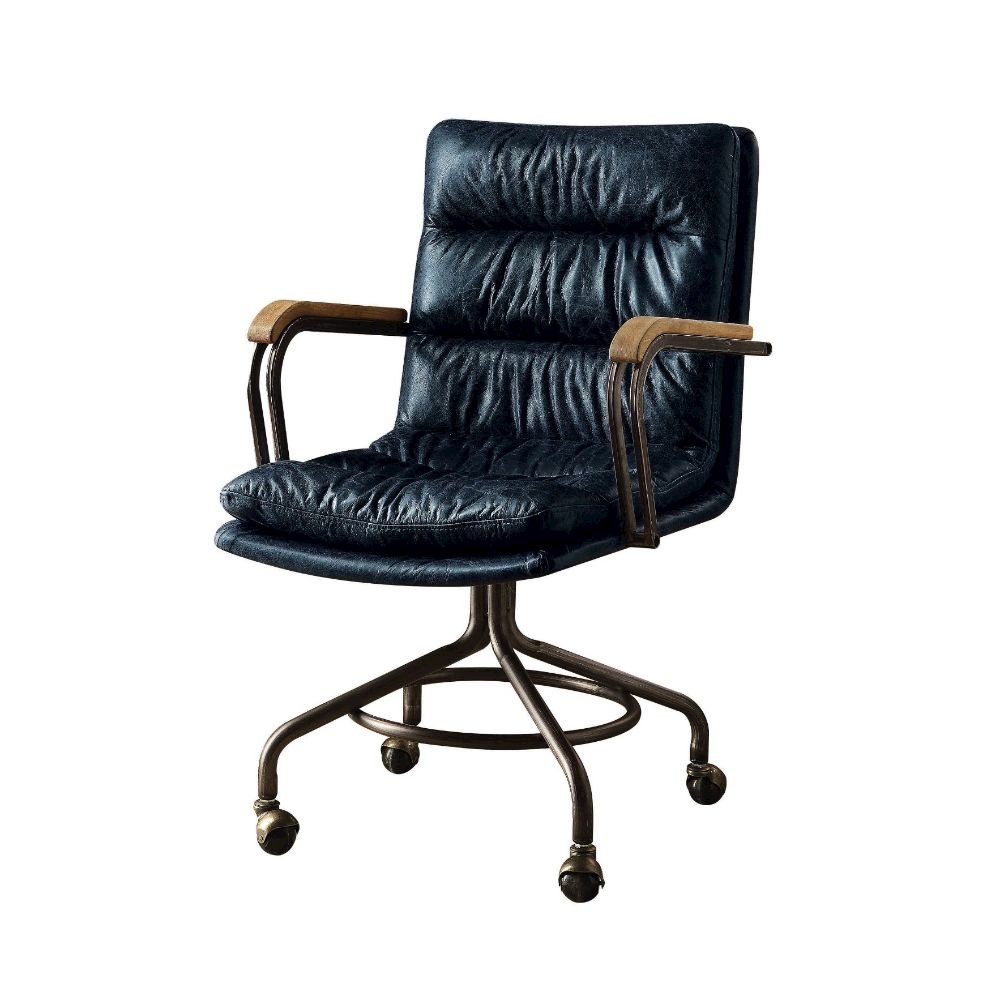 Harith Swivel Office Chair, Vintage Blue Top Grain Leather