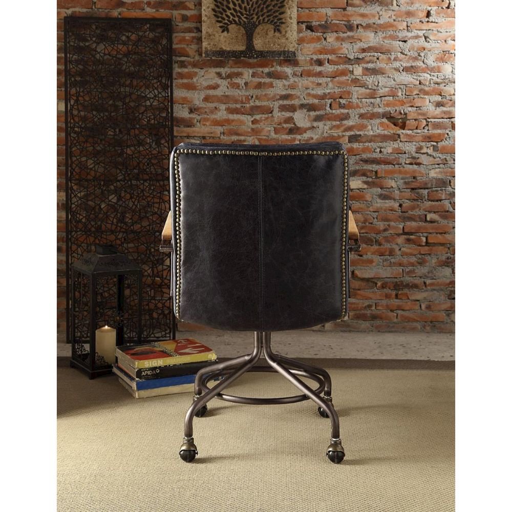 Harith Swivel Office Chair, Vintage Blue Top Grain Leather